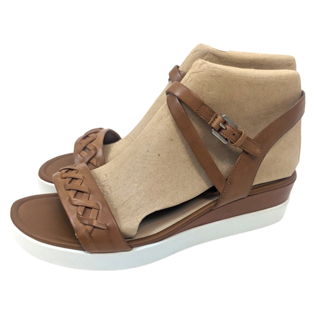 ECCO Braided Leather Sandals NWT Womens 41 Brown Ankle Strap
